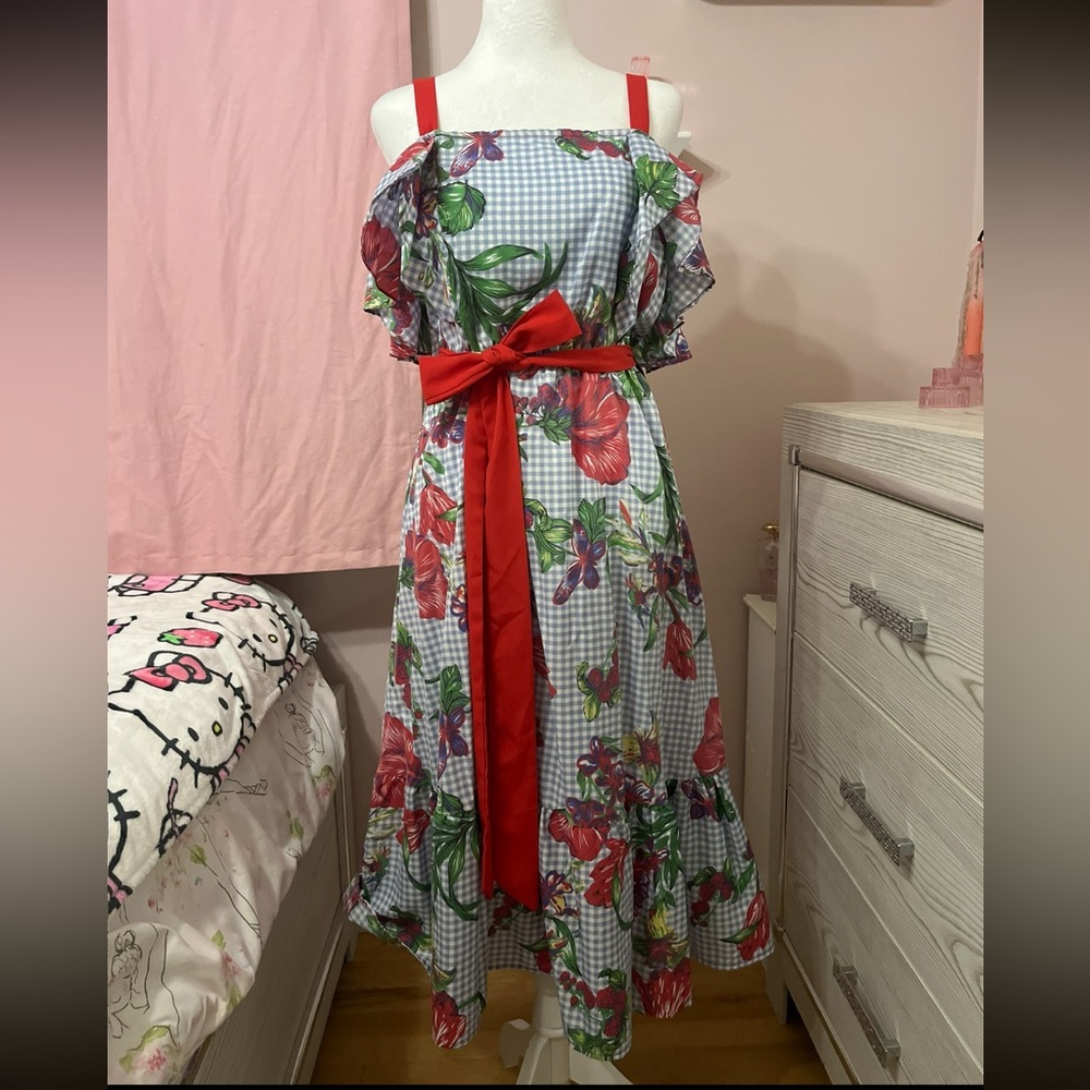 Floral Dress with Red Accents
